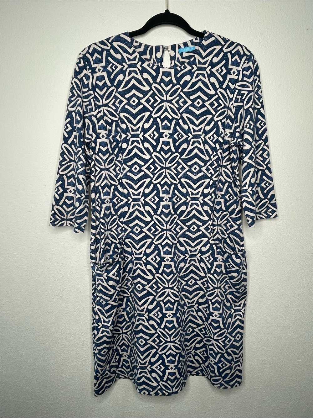 J McLaughlin Catalyst Sheath Dress XL Navy Catalina Cloth Coastal Resort Pockets